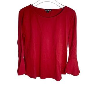 J. CREW Mercantile Blouse Womens Size Small S Red Long 3/4 Sleeve Flutter Ruffle